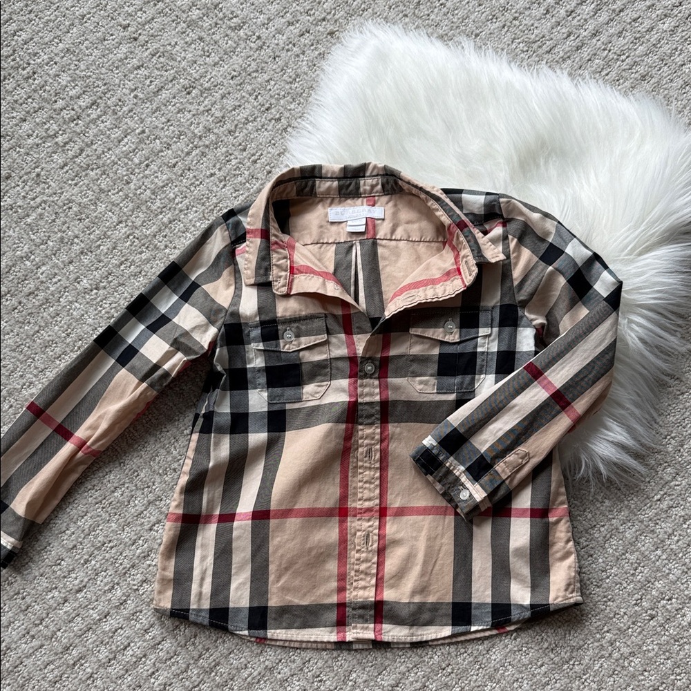 Burberry Plaid Kids Shirt - Beige, Black, and Red